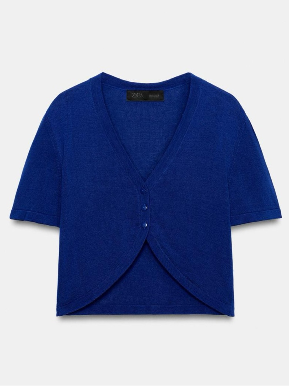 Zara Cropped, V-neck Knit Cardigan in electric blue